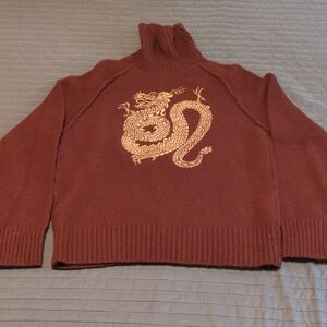 Red Sweater with Gold Dragon Embroidery